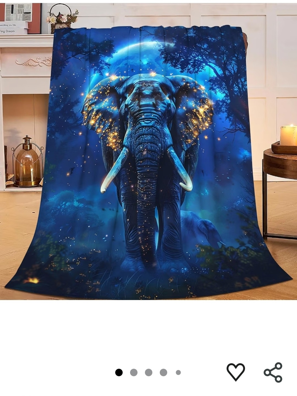 Blue Elephant Print Cozy Throw Blanket with Starry Accents
